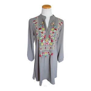 Womens Paloma Vivacity Floral Embroidered Split Neck A Line Dress - Sz M